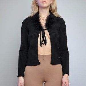 Front-Tie Ribbed Cardigan